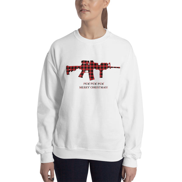 Plaid Checkered "Pew Pew Pew" Christmas Sweatshirt